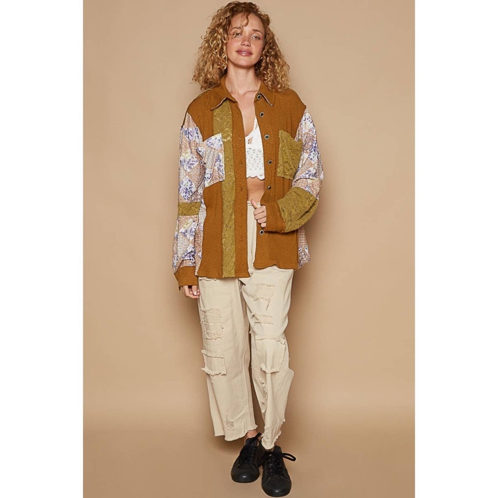 POL Patchwork Button-Down Cardigan Shacket in Mus… - image 4